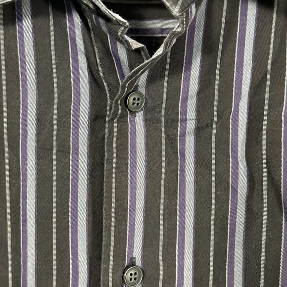Z Zegna Mens 17 Purple Black Stripe Cotton Long Sleeve Button Up Button Cuffs - Picture 4 of 10